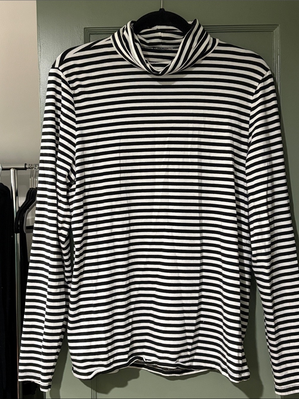 Banana Republic Black and White Striped Turtleneck Tee